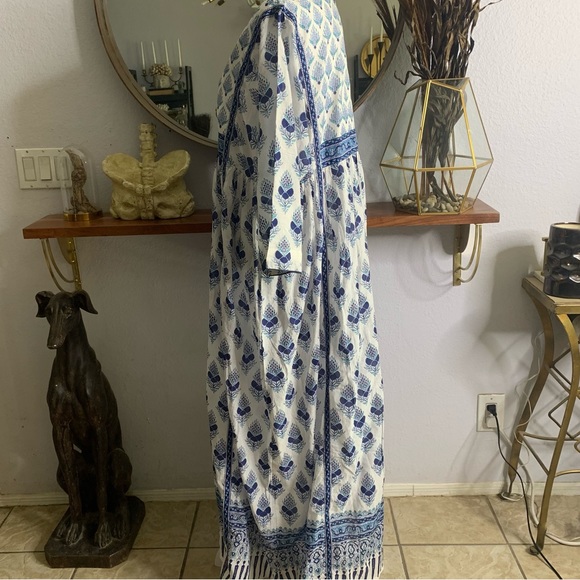 Novica Blue and White Cotton Maxi Printed 3/4 Sleeve Dress Size XXL - Picture 2 of 5